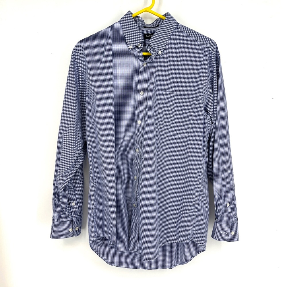 Lands End Men Tailored Fit Button Down Shirt Blue Gingham Long Sleeve 16-33